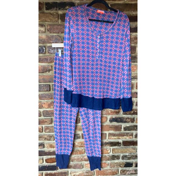 Josie Natori Fireside Floral Henley Pajama Sleepwear Top & Pants Set Size Medium - Picture 1 of 10